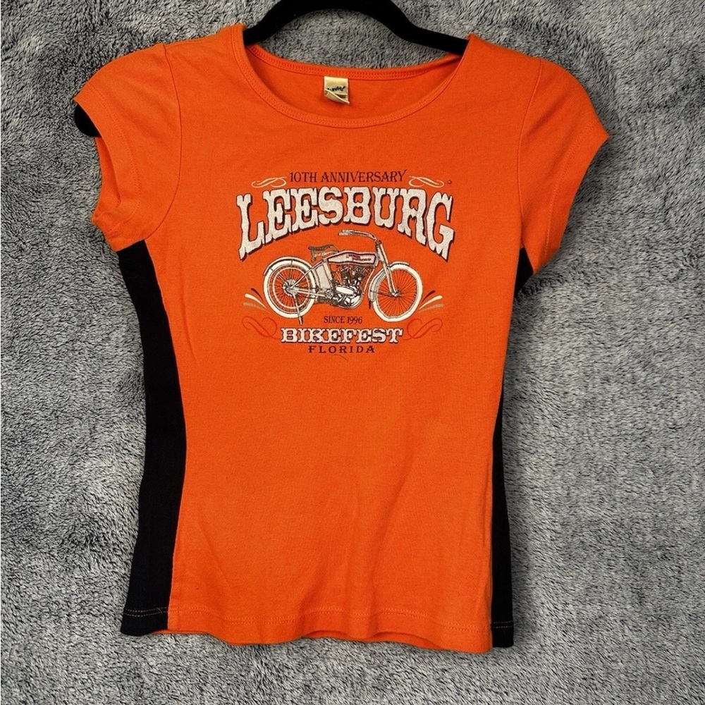 Bikefest Biker Kavio Vibrant Orange T-Shirt vintage motorcycle top S small
